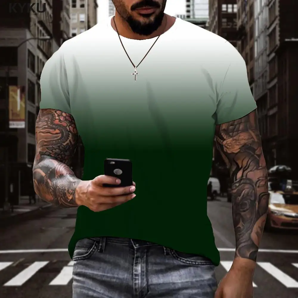 Мужская футболка с градиентом KYKU, темно-зеленая Однотонная футболка с принтом, лето 
Мужская футболка с градиентом KYKU, темно-зеленая Однотонная футболка с принтом, лето