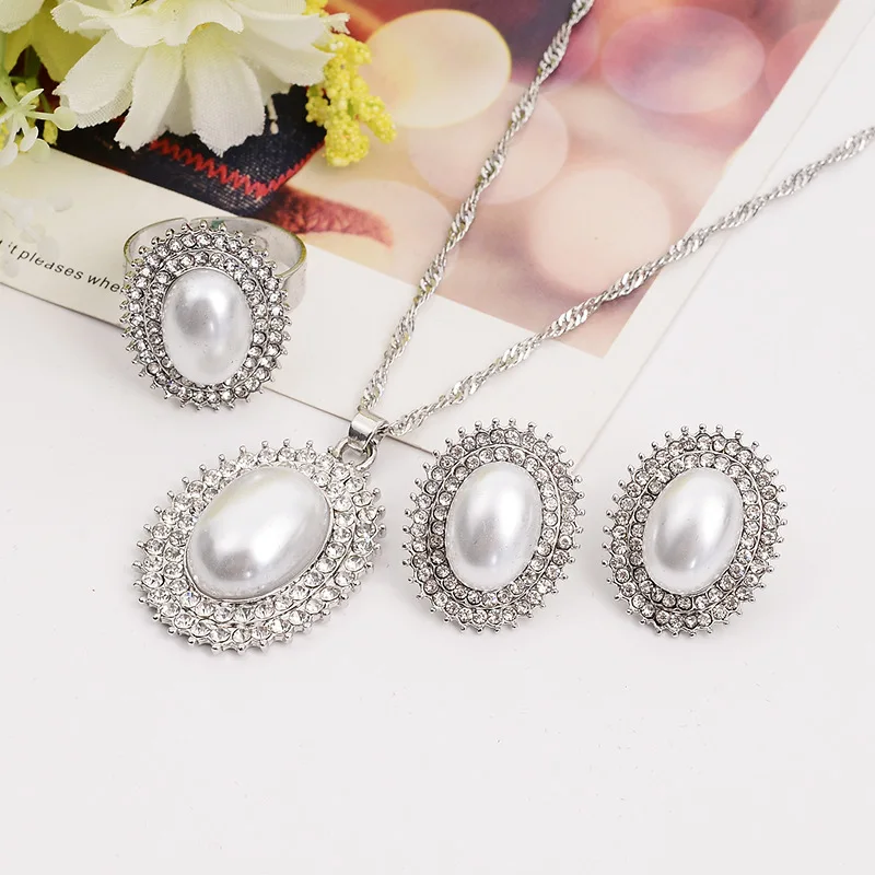 

3PC/Set Hot Sale Fashion Women Teardrop Charm Necklace Earring Opening Ring Bracelet Jewelry Sets Necklace Set Hot Drop Shipping