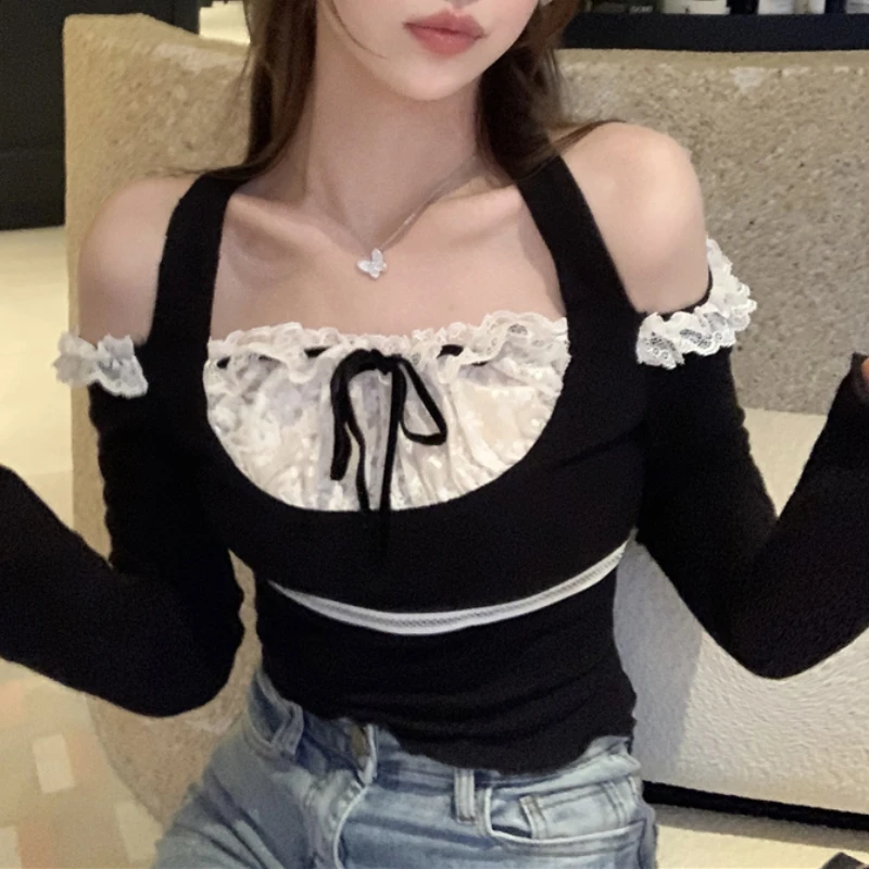 Korean Retro Fake T-shirt Style Women Long-sleeved Pieces Knitting Patchwork For Lace 2 Elastic Shirt Crop Tee Tops 2023 Spring
Korean Retro Fake T-shirt Style Women Long-sleeved Pieces Knitting Patchwork For Lace 2 Elastic Shirt Crop Tee Tops 2023 Spring