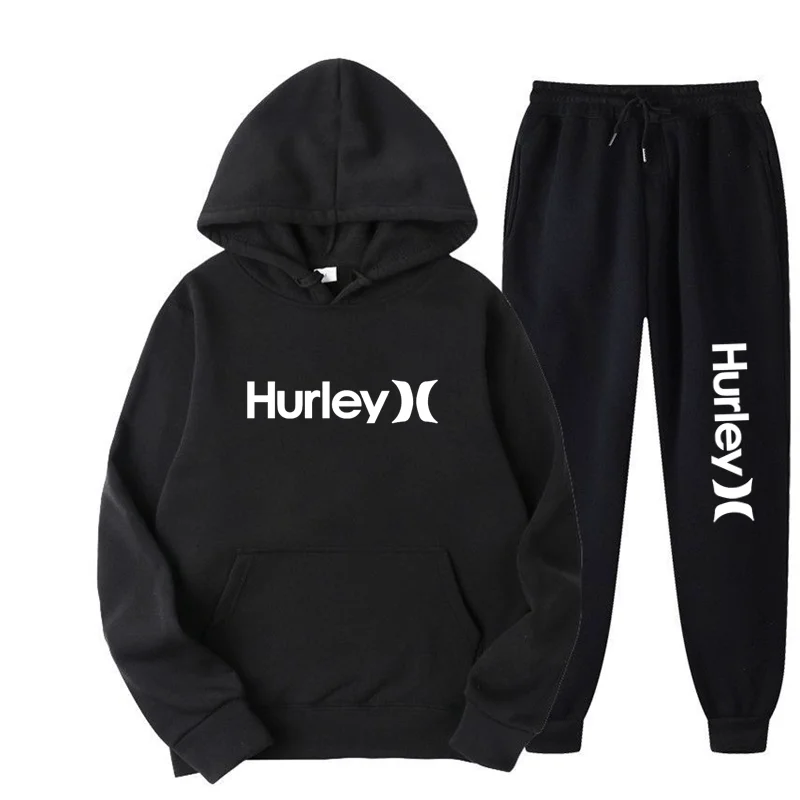 

2023Hot Men's Hurley Hooded Tracksuits Autumn and Winter Pullover + Trousers Sets Clothing Male Sport Hoodies Suit Casual S-3XL