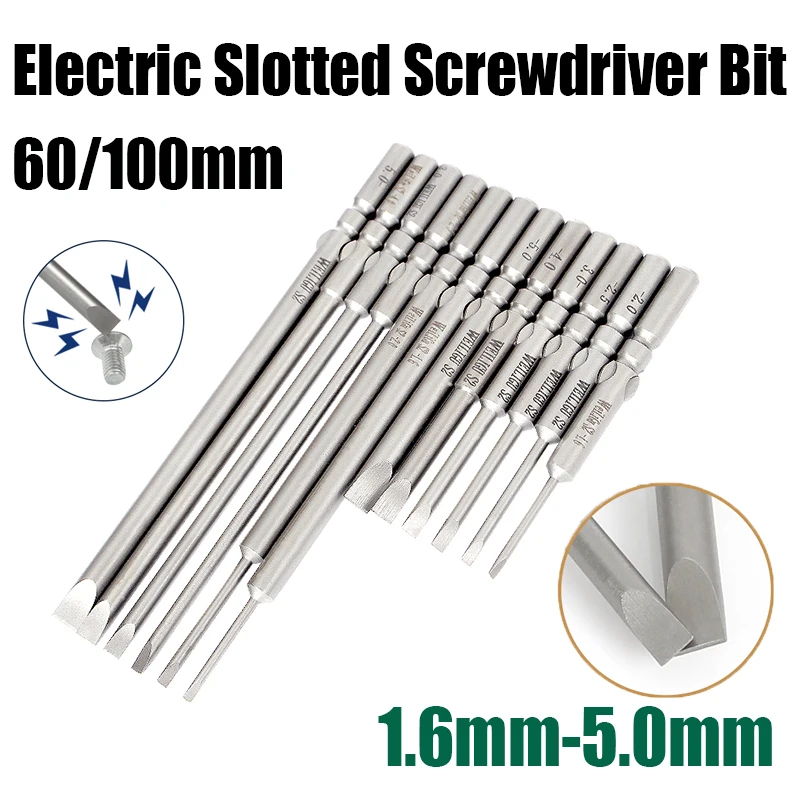 60/100mm 1.6mm-5.0mm Electric Slotted Screwdriver Bit 5mm Round Shank Flat-blade Magnetic Impact Batch Head Screw Impact Driver
60/100mm 1.6mm-5.0mm Electric Slotted Screwdriver Bit 5mm Round Shank Flat-blade Magnetic Impact Batch Head Screw Impact Driver