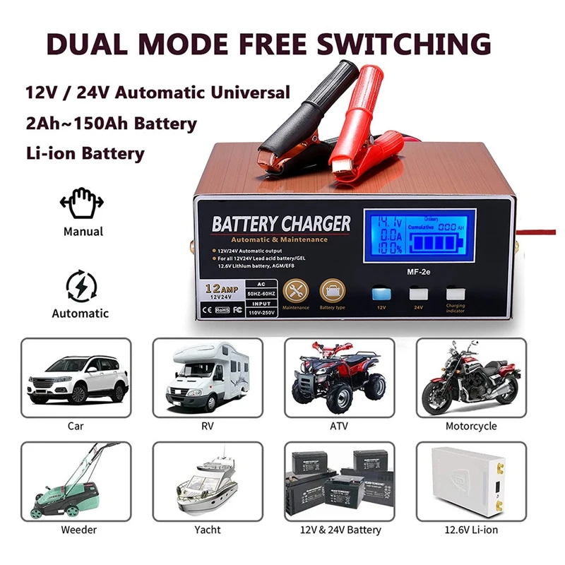 EU Plug Full Automatic Car Battery Charger Intelligent Pulse Repair Battery Charger for 12V/24V Truck Motorcycle Charger
EU Plug Full Automatic Car Battery Charger Intelligent Pulse Repair Battery Charger for 12V/24V Truck Motorcycle Charger