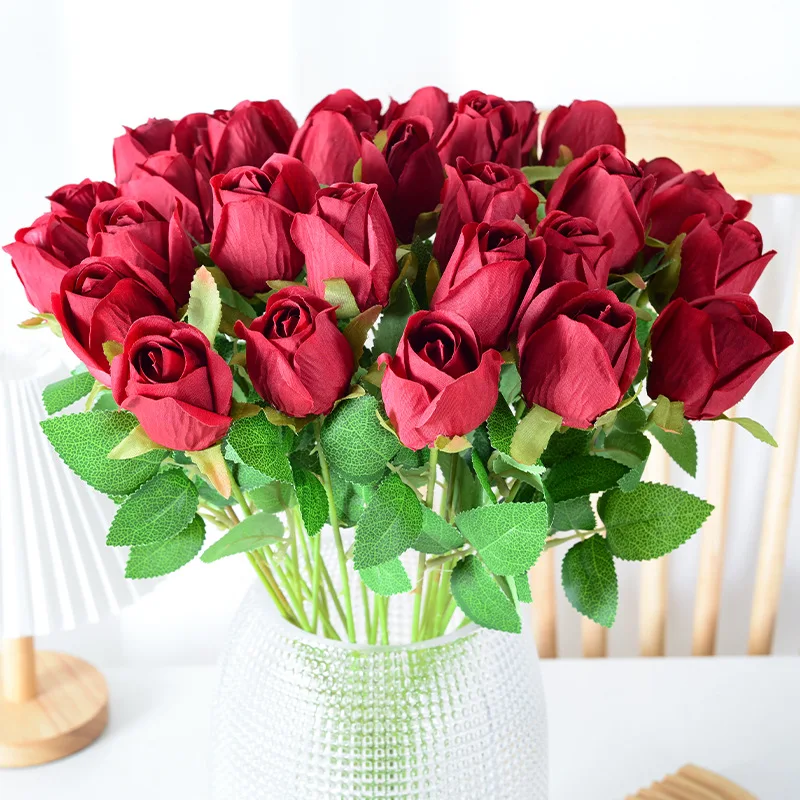 

3Pcs Simulation Rose Flower Bud Home Wedding Decor Valentine's Day Decorative Artificial Rose Bouquet Artificial Flowers Vases