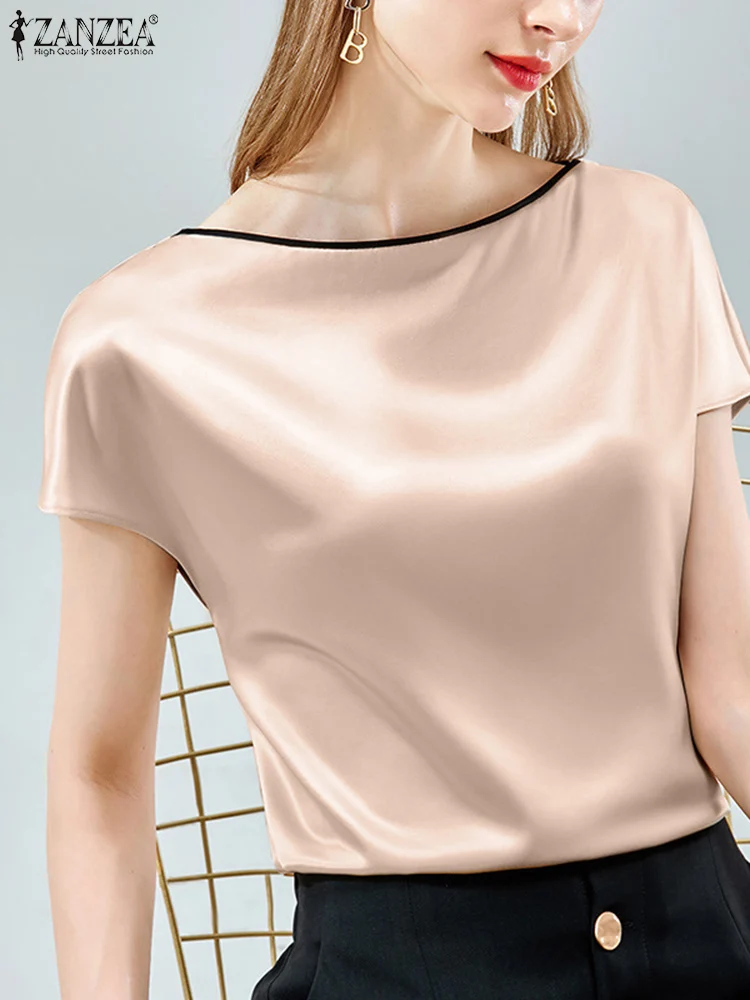ZANZEA Fashion Short Sleeve Blouse Summer Casual Satin Shirt Summer Contrast Color Tops Female Elegant OL Work Blusas Mujer 2023
ZANZEA Fashion Short Sleeve Blouse Summer Casual Satin Shirt Summer Contrast Color Tops Female Elegant OL Work Blusas Mujer 2023