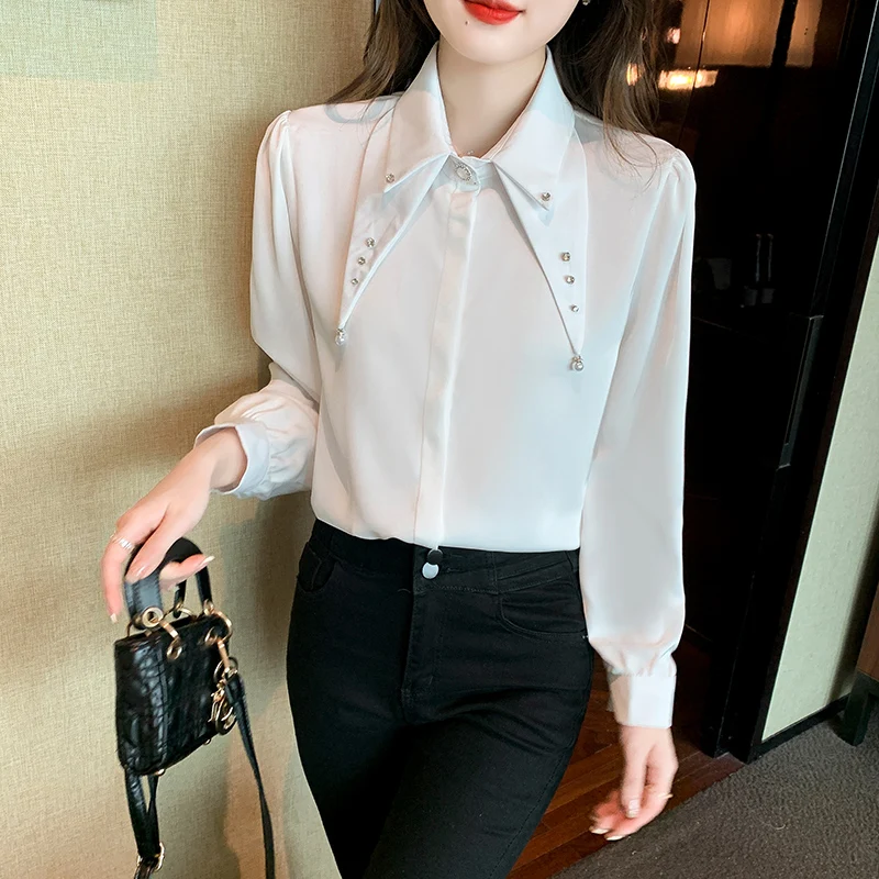 Women's Blouses Button Offce Ladies Basic Shirt Doll Point Collar Bubble Long Sleeve Top Female Solid Spring Clothing 611H
Women's Blouses Button Offce Ladies Basic Shirt Doll Point Collar Bubble Long Sleeve Top Female Solid Spring Clothing 611H
