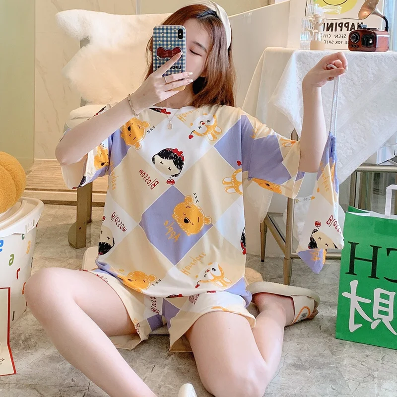 Summer Short Sleeve Pyjama Sets Women Comfortable Sleepwear Female Lovely Home Suits 2022 Woman Pijamas Girls Cute Pajamas Set
Summer Short Sleeve Pyjama Sets Women Comfortable Sleepwear Female Lovely Home Suits 2022 Woman Pijamas Girls Cute Pajamas Set