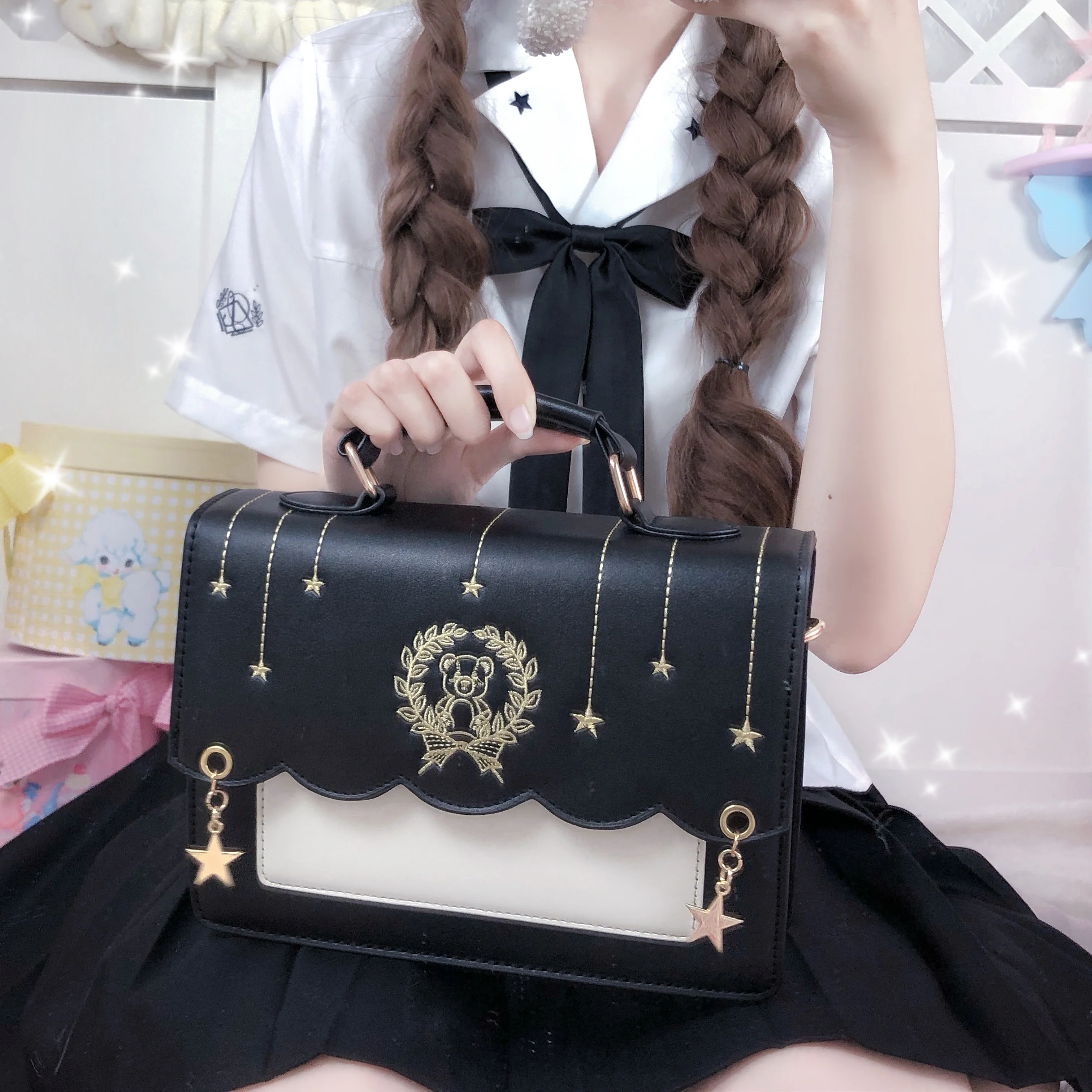 Lolita Star Bear JK Uniform Messenger Cambridge Bag Japanese Handbag Shoulder Bag PU Leather package bag
Lolita Star Bear JK Uniform Messenger Cambridge Bag Japanese Handbag Shoulder Bag PU Leather package bag