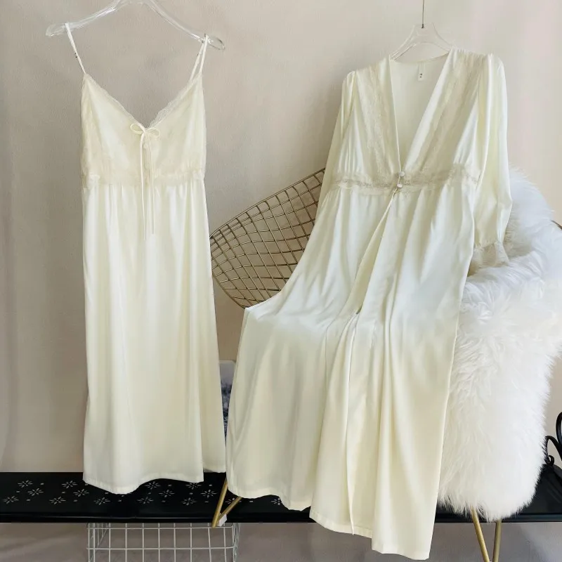 2022 New Women's Pajamas Spring And Autumn Ice Silk Thin Long Sling Nightdress Nightgown Two-Piece Set With Chest Pad
2022 New Women's Pajamas Spring And Autumn Ice Silk Thin Long Sling Nightdress Nightgown Two-Piece Set With Chest Pad