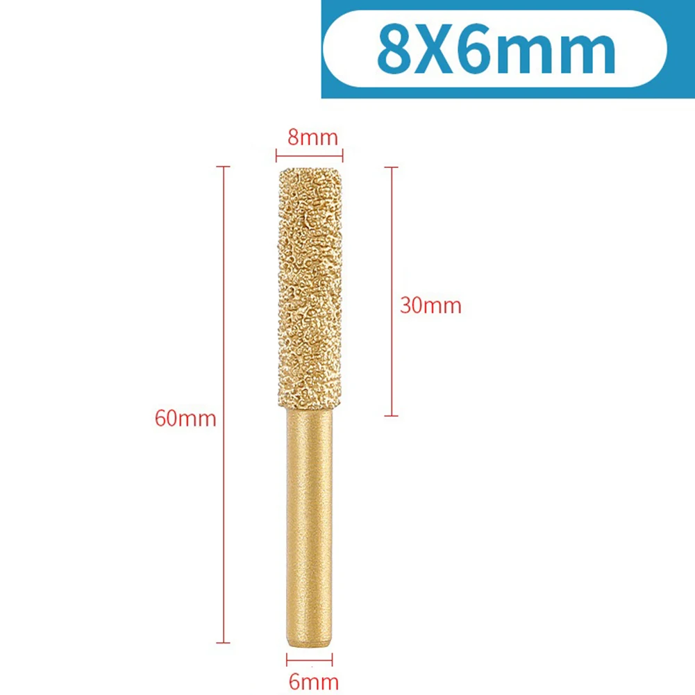 

1 Pc Brand New For Cast Iron Diamond Burr Head Grinding Head Gold Sanding Head 6mm Round Shank 8/10/13/15/20/25mm