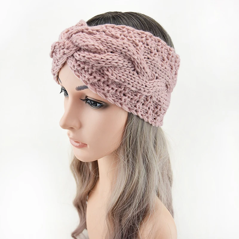 

Woolen Knitting Women Headbands Autumn Winter Woolen Yarn Headwear Twist Cross Hairband For Girls Wide Turban Headwrap