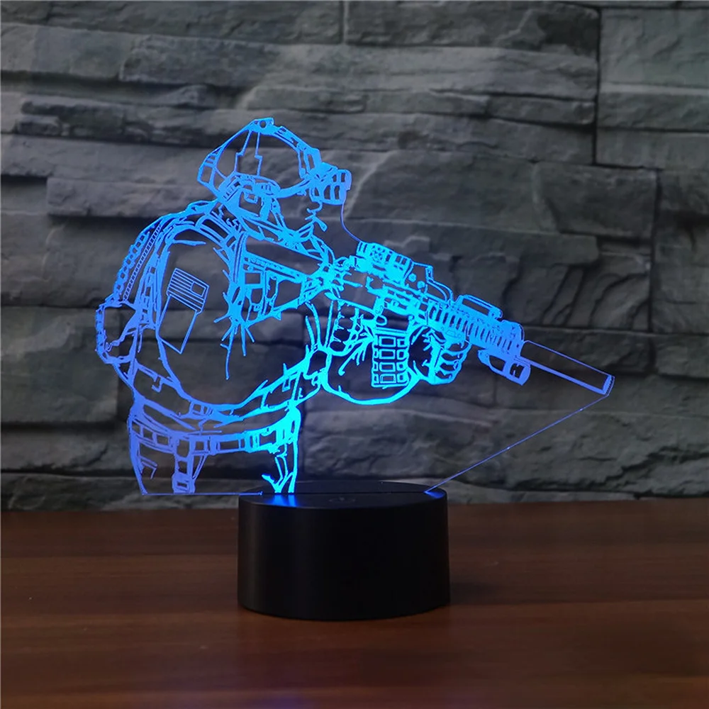 Ночник детский Nighdn Soldier с 3D иллюзией, светодиодный ночник с USB, настольная лампа для спальни, украшение, подарок на день рождения для мальчиков и мужчин
Ночник детский Nighdn Soldier с 3D иллюзией, светодиодный ночник с USB, настольная лампа для спальни, украшение, подарок на день рождения для мальчиков и мужчин