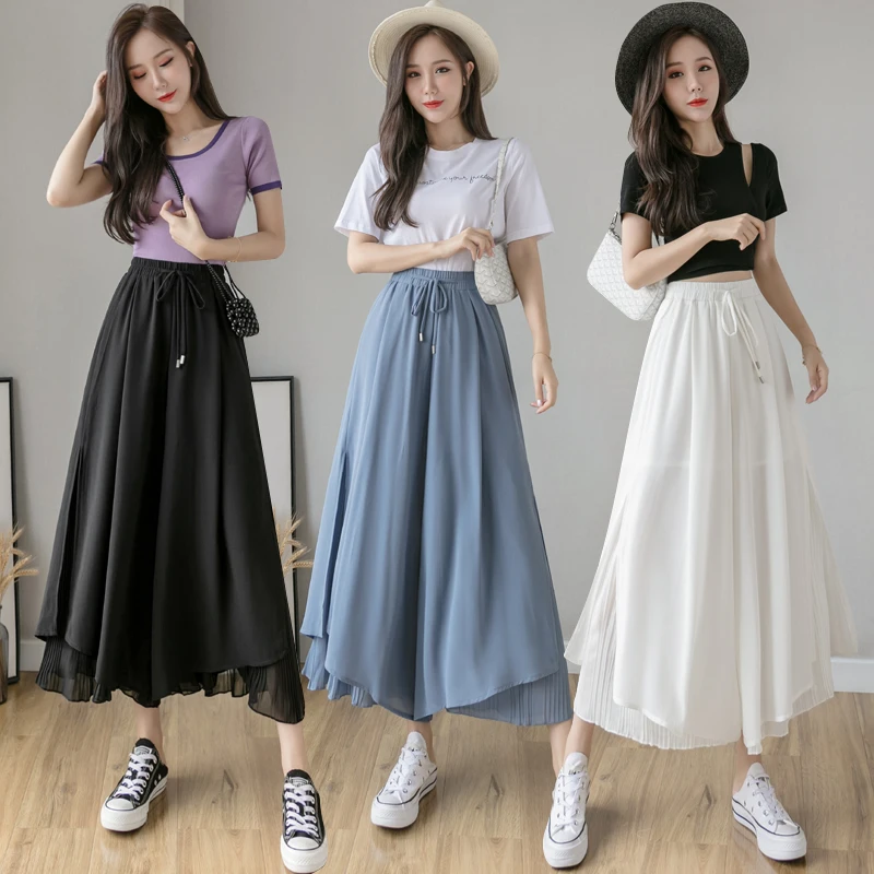 Spring Summer Chiffon Wide Leg Pants Women Trousers Loose Irregular Elastic Waist Drawstring Pleated Cropped Ankle-Length Pants
Spring Summer Chiffon Wide Leg Pants Women Trousers Loose Irregular Elastic Waist Drawstring Pleated Cropped Ankle-Length Pants