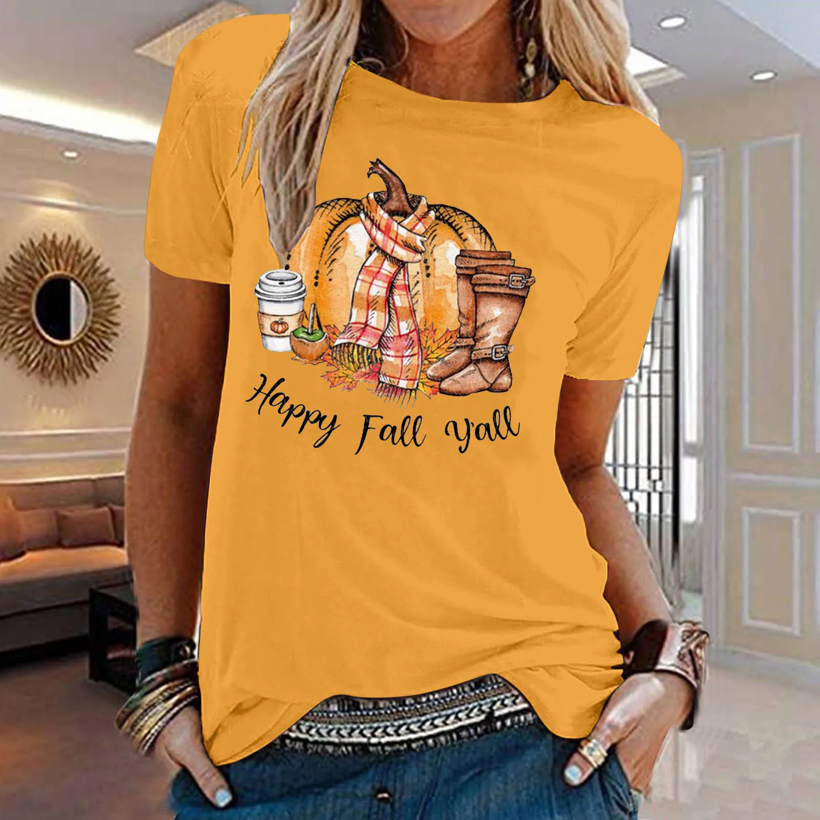 Women Casual Fall Printing Short Sleeve Tops Blouse Round Neck Casual Work Clothes Women Business Casual Women Knit Top Slim Fit
Women Casual Fall Printing Short Sleeve Tops Blouse Round Neck Casual Work Clothes Women Business Casual Women Knit Top Slim Fit