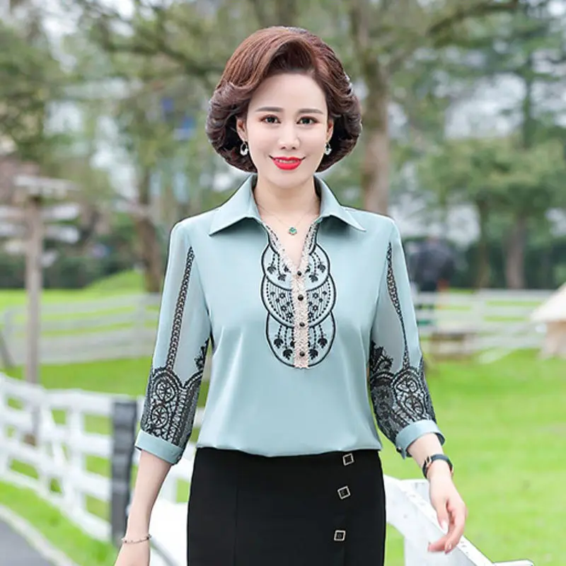 5XL Mother's Shirt Loose Summer Turn Down Collar Chiffon Shirt Fashion Woman Half Sleeve Blouse Blusas Tops
5XL Mother's Shirt Loose Summer Turn Down Collar Chiffon Shirt Fashion Woman Half Sleeve Blouse Blusas Tops