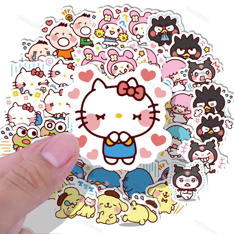 

200pcs Kulomi Hello Kitty Sticker Cool Cartoon Melody Hand Account Cute Hand Account Sticker Sanrio Stickers Laptop Skin