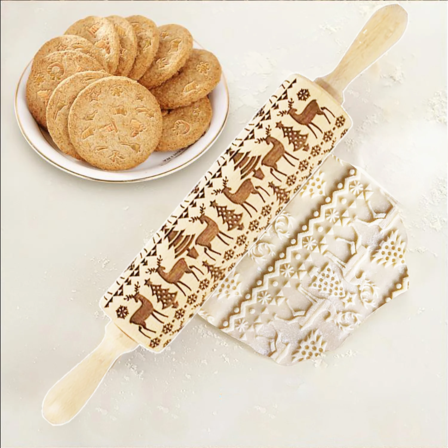 Christmas Elk Snowflake Rolling Pin Embossed Rolling Pin with Patterned Wooden Roller Baking Embossed Cookies Kitchen Tools
Christmas Elk Snowflake Rolling Pin Embossed Rolling Pin with Patterned Wooden Roller Baking Embossed Cookies Kitchen Tools
