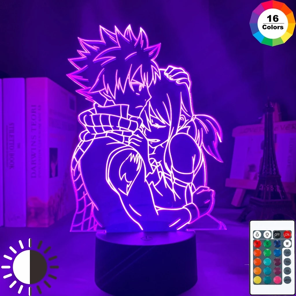 

Anime Fairy Tail Natsu Dragneel and Erza Scarlet Hug Night Light Led Touch Sensor Nightlight for Child Room Decor Table 3d Lamp