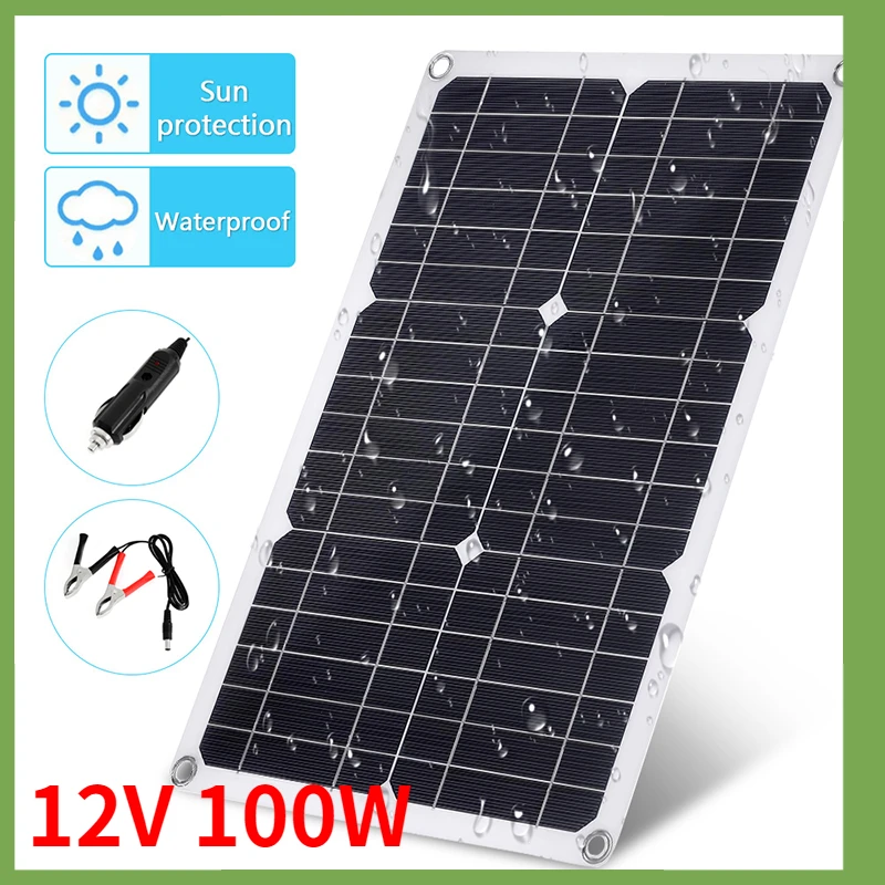 

Профессиональный комплект солнечных панелей 100 Вт 12 В, Монокристаллический Модуль с одним/двумя USB-портами и контроллером заряда 30 А