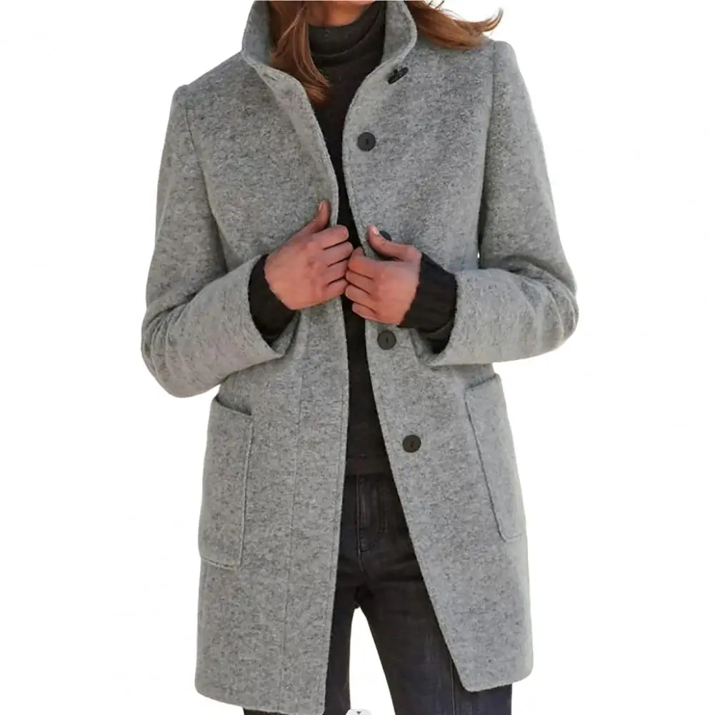 Women Woolen Overcoat Loose Solid Color Single-breasted Double Pocket Long Sleeves Warm Buttons Mid Length Lady Autumn Coat
Women Woolen Overcoat Loose Solid Color Single-breasted Double Pocket Long Sleeves Warm Buttons Mid Length Lady Autumn Coat