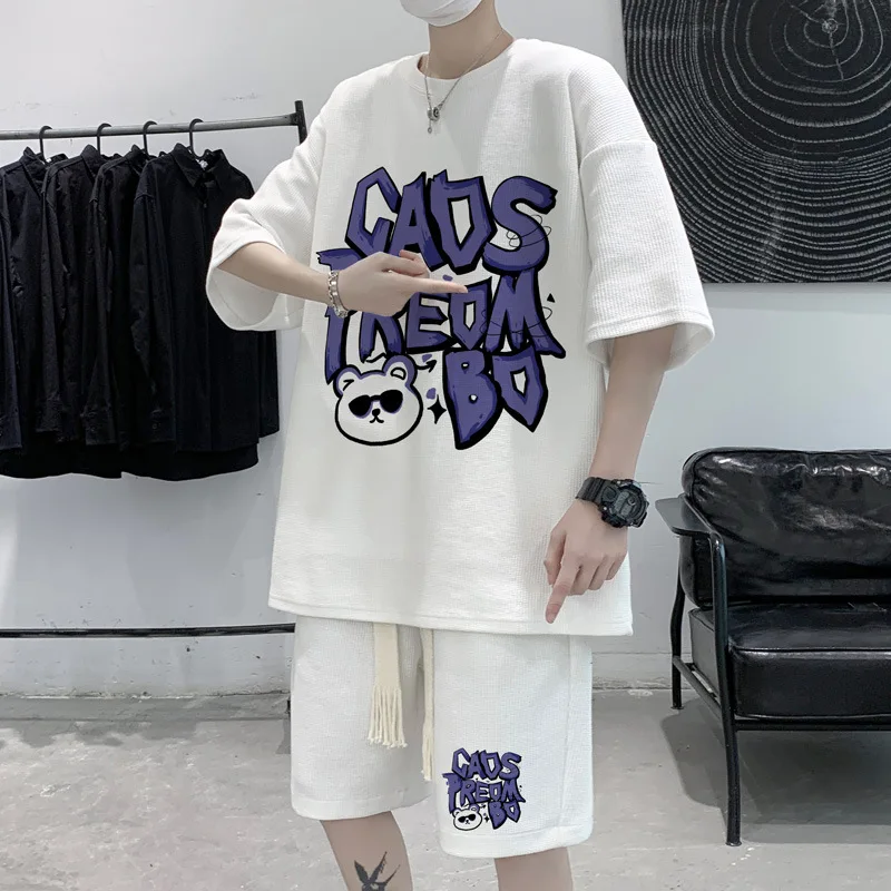 Print Short SleeveTT-shirt Two-Piece Summer plus Size Leisure Hong Kong Style Sports Shorts Fashion Brand Suit
Print Short SleeveTT-shirt Two-Piece Summer plus Size Leisure Hong Kong Style Sports Shorts Fashion Brand Suit