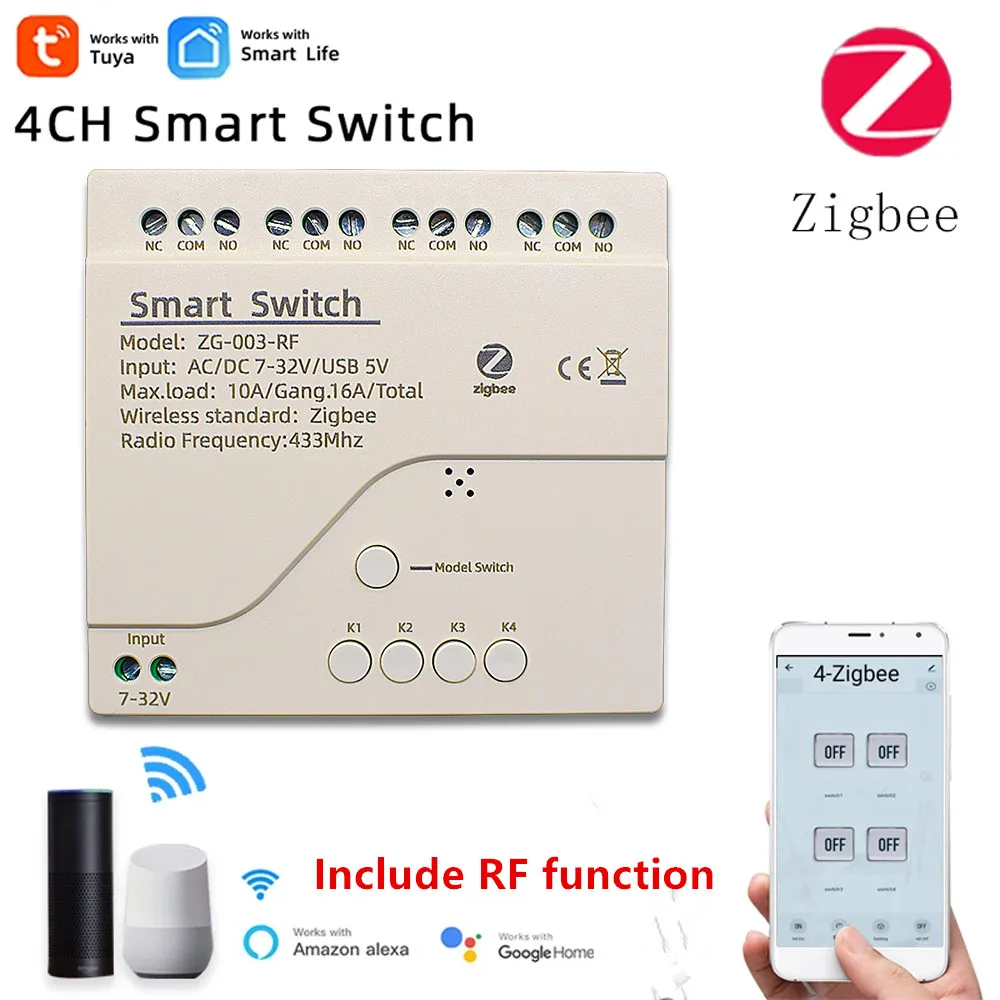 4CH Zigbee Tuya Wifi Smart App Дистанционное управление Беспроводной модуль переключателя AC DC