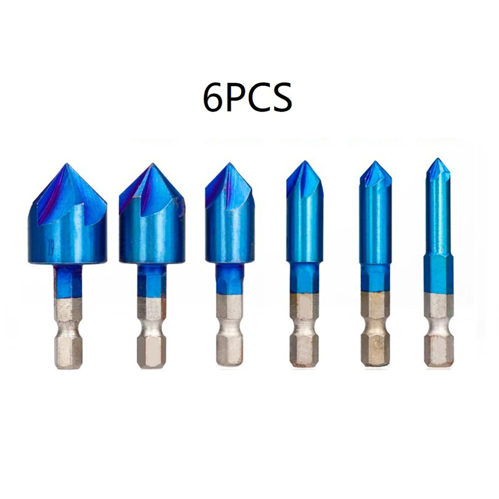 6pcs 5 Flutes Chamfer Drill Bit Set 90 Degrees HSS Chamfering Cutter Nano Blue Coated Countersink Boring Bit Chamfer 6-19mm
6pcs 5 Flutes Chamfer Drill Bit Set 90 Degrees HSS Chamfering Cutter Nano Blue Coated Countersink Boring Bit Chamfer 6-19mm