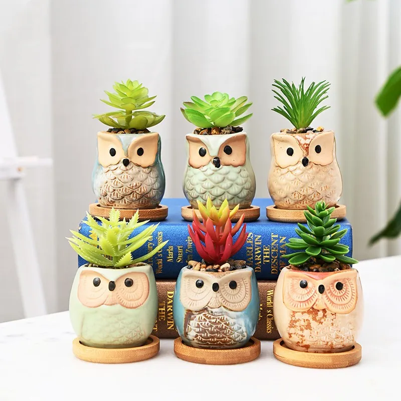 

Mini Owl Flowers Pots Cartoon Animals Bird Ceramics Plant Planters Home Garden Decoration Balcony Table Succulents Vintage Vase