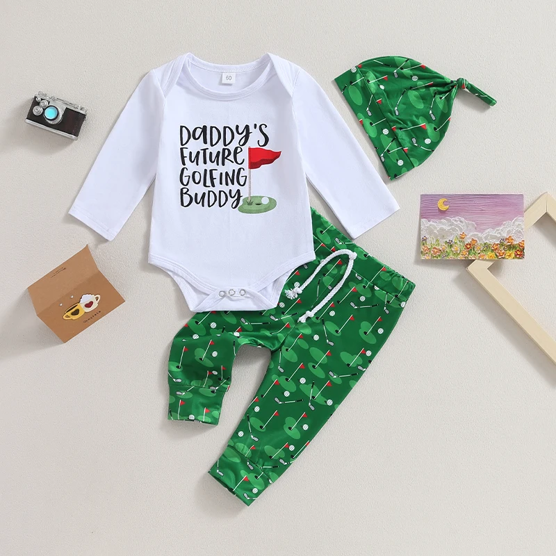 Listenwind 0-2Y Infant Baby Fall Jumpsuit Outfits Letter Print Long Sleeve Romper + Golf Pattern Pants + Knotted Hat Clothes Set
Listenwind 0-2Y Infant Baby Fall Jumpsuit Outfits Letter Print Long Sleeve Romper + Golf Pattern Pants + Knotted Hat Clothes Set