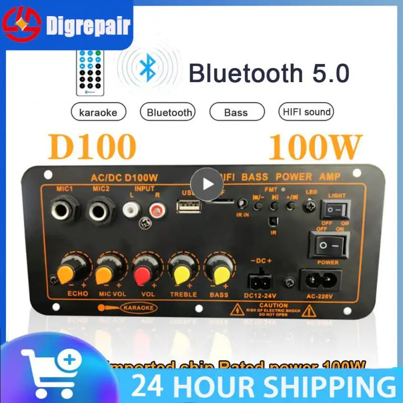 

D100 100w Dual Mic Amplifier Remote Control Subwoofer 220v 12v 24v Amplifiers For 8-12 Inch Speaker Audio Audio Amplifier