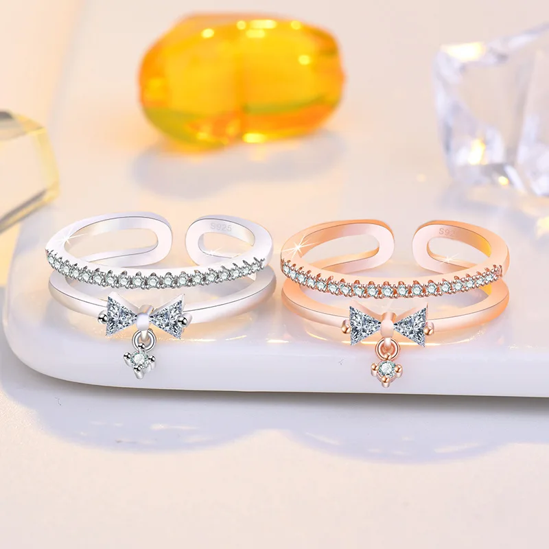 New women's silver rose gold light luxury zircon bow double-layer open ring fashion trend jewelry gift jz603
New women's silver rose gold light luxury zircon bow double-layer open ring fashion trend jewelry gift jz603