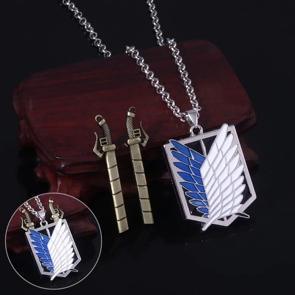

Anime Attack On Titan Necklace Shingeki No Kyojin Wings Of Freedom Metal Sword Punk Necklaces Cosplay Eren Survey Team Jewelry