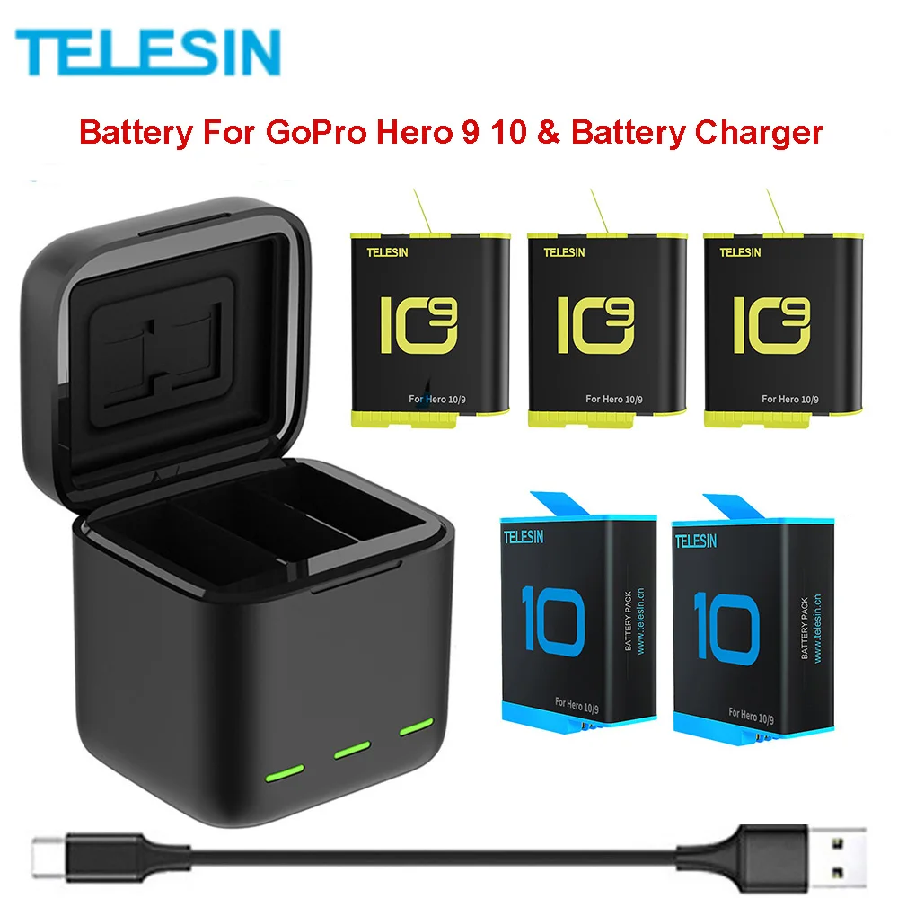 TELESIN Battery 1750 mAh For GoPro Hero 10 3 Way LED Light Battery Fast Charger Box TF Card Storage For GoPro Hero 9 Accessories
TELESIN Battery 1750 mAh For GoPro Hero 10 3 Way LED Light Battery Fast Charger Box TF Card Storage For GoPro Hero 9 Accessories