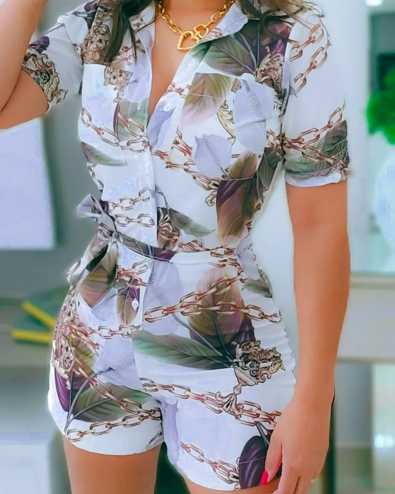 Short Sleeve Print Shirts Slim Fits Bodysuit Jumpsuits Women Summer Rompers High Waist Short Pants Jumpsuits 
Short Sleeve Print Shirts Slim Fits Bodysuit Jumpsuits Women Summer Rompers High Waist Short Pants Jumpsuits