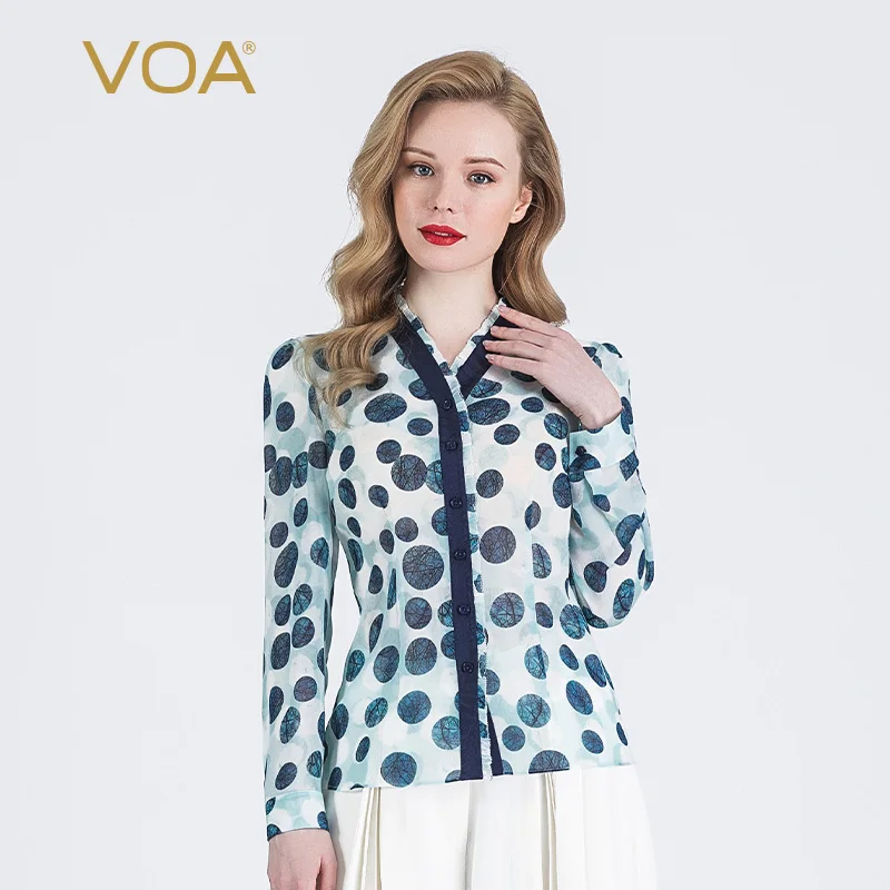 VOA Silk 12m/m Blue Dotted Print Georgette blouses Stand Collar Jacquard Stitching Single-Breasted Fit Long-Sleeved Shirt B9638
VOA Silk 12m/m Blue Dotted Print Georgette blouses Stand Collar Jacquard Stitching Single-Breasted Fit Long-Sleeved Shirt B9638