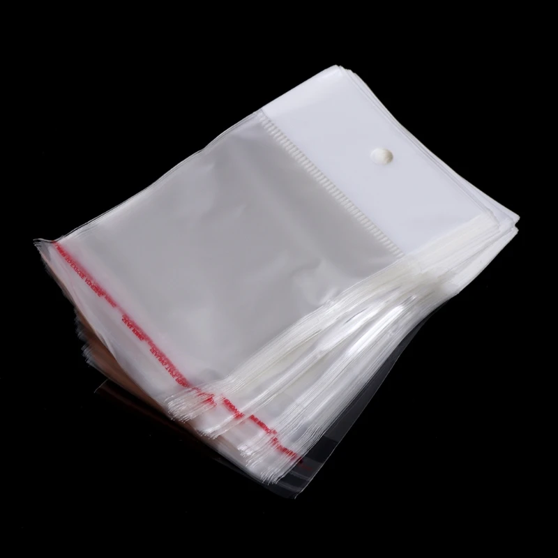 

100 Pcs/Set Plastic Packing Bags Transparent Self Adhesive OPP Jewelry Poly Seal White Card Head Bag Hanging Hole Bag Y08E