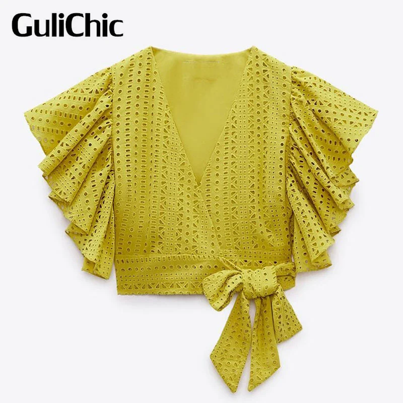 4.5 GuliChic Women V-Neck Short Sleeve Hollow Out Bow Decorate Slim Blouse Or High Waist Ruffle Mini Skirt Fashion 2 Piece Set
4.5 GuliChic Women V-Neck Short Sleeve Hollow Out Bow Decorate Slim Blouse Or High Waist Ruffle Mini Skirt Fashion 2 Piece Set