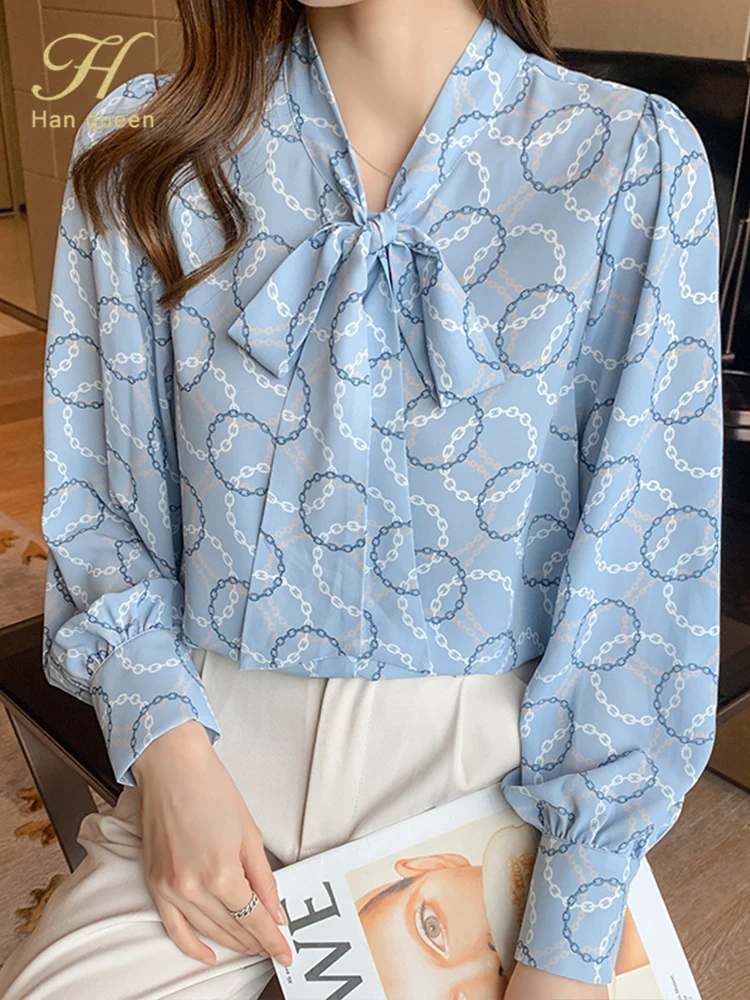 H Han Queen New Lace-Up Bow Chiffon Blouse Women Spring Autumn Print Shirts Office Work Professional Blouses Vintage Loose Tops
H Han Queen New Lace-Up Bow Chiffon Blouse Women Spring Autumn Print Shirts Office Work Professional Blouses Vintage Loose Tops