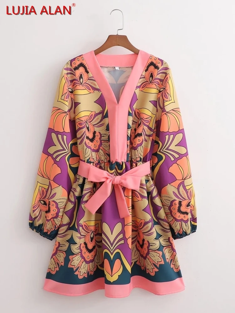 Placement Print V-Neck Elastic Waist Women Dress Female Long Sleeve Mini Vestidos Streetwear LUJIA ALAN WD322
Placement Print V-Neck Elastic Waist Women Dress Female Long Sleeve Mini Vestidos Streetwear LUJIA ALAN WD322