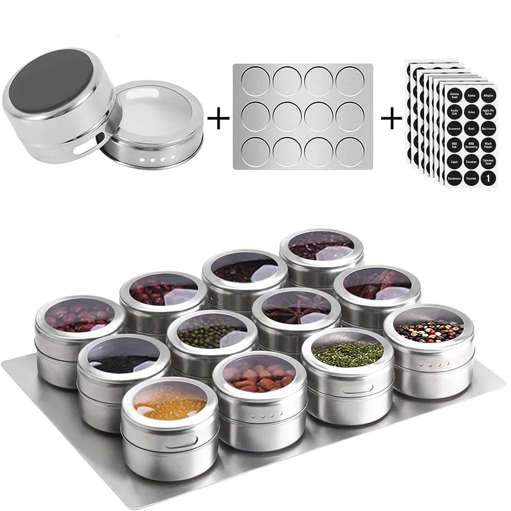 Magnetic Stainless Steel Spice Tins Jars, Spice Storage Container Clear Lid Sift or Pour, Multi-Purpose Tins with Window Top
Magnetic Stainless Steel Spice Tins Jars, Spice Storage Container Clear Lid Sift or Pour, Multi-Purpose Tins with Window Top