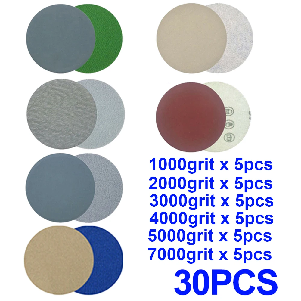 

Accessories Durable Sanding discs 1000/2000/3000/4000/5000/7000 grit 30pcs Grinding Polishing Sander Sandpaper