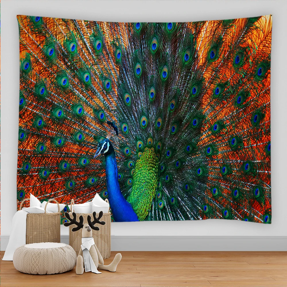 

Peacock Tapestry Vibrant Colors Feathers Birds Tapestry Bohemian Hippie Tapestry Wall Hanging for Bedroom Living Room Dorm Decor