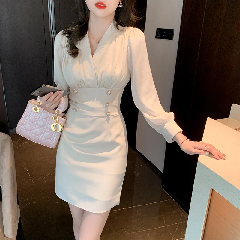 New Elegant Woman Spring V-neck High Waist Mini Dress Woman Clothing Vintage Button Party Dresses
New Elegant Woman Spring V-neck High Waist Mini Dress Woman Clothing Vintage Button Party Dresses