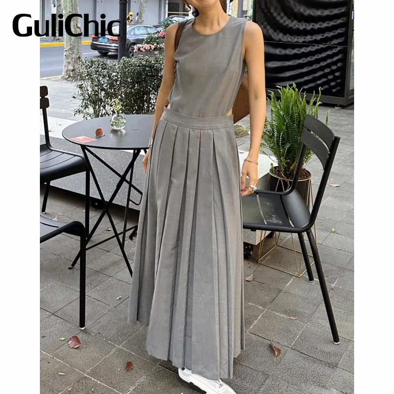 7.6 GuliChic Women Holiday Temperament Round Neck Sleeveless Hollow Out Collect Waist Pleated Dress
7.6 GuliChic Women Holiday Temperament Round Neck Sleeveless Hollow Out Collect Waist Pleated Dress