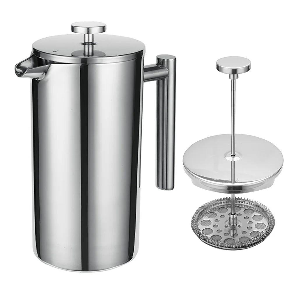 

304 Stainless Steel Thermal Coffee Maker Tea Maker 800ML Coffee Pot 3 Filters Anti-scald Handle Rust-proof Coffee Press