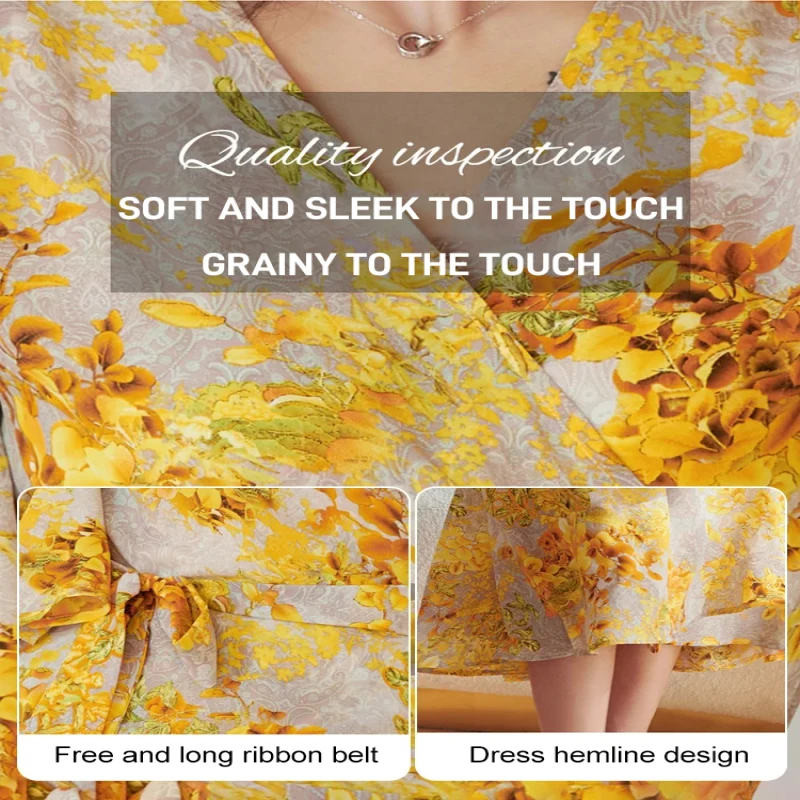 Frenchinspired Beach Maxi Dress VNeck Wrap Style in Eyecatching Golden Floral Print
Frenchinspired Beach Maxi Dress VNeck Wrap Style in Eyecatching Golden Floral Print