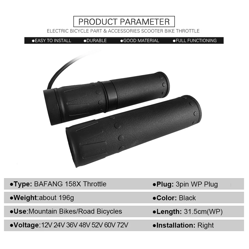 Electric Bike Right Hand FT-158X Half Twisting Throttle For Bafang BBS01/02 BBSHD Ebike 3 Pin Waterproof Plug DIY Accessories
Electric Bike Right Hand FT-158X Half Twisting Throttle For Bafang BBS01/02 BBSHD Ebike 3 Pin Waterproof Plug DIY Accessories