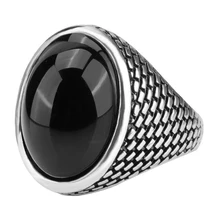 Luxury Retro Antique Silver Plated Ring Mosaic Black Oval Resin Stone Punk Rock Specials Fist Knuckle Jewelry For Men Party Gift