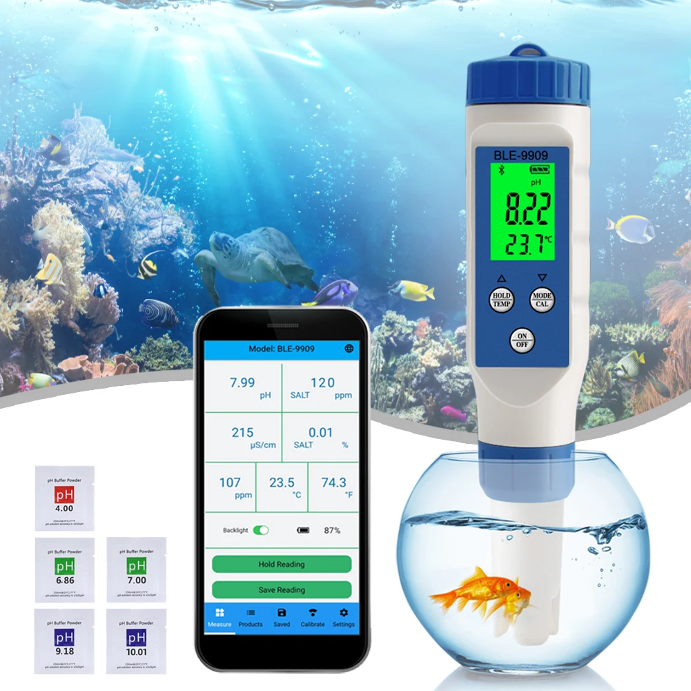 5 In 1 PH Meter TDS/EC/PH/Salinity/Temp Meter Bluetooth-compatible Water Quality Monitor Tester For Pools Hydroponics
5 In 1 PH Meter TDS/EC/PH/Salinity/Temp Meter Bluetooth-compatible Water Quality Monitor Tester For Pools Hydroponics