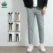 2023 New Casual Pants Men 97%Cotton Thick Solid Color Business Fashion Straight Fit Stretch Gray Trousers Male Brand Clothing 38
