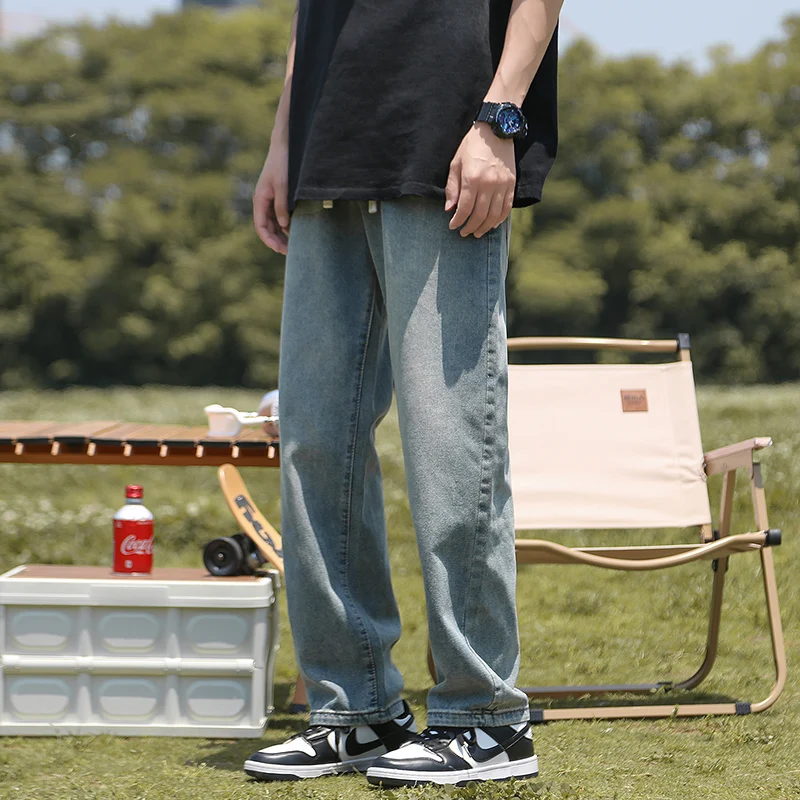 Summer New Men's Baggy Thin Jeans Drawstring Design Vintage Blue Korean Style Fashionable Straight Denim Pants Male
Summer New Men's Baggy Thin Jeans Drawstring Design Vintage Blue Korean Style Fashionable Straight Denim Pants Male
